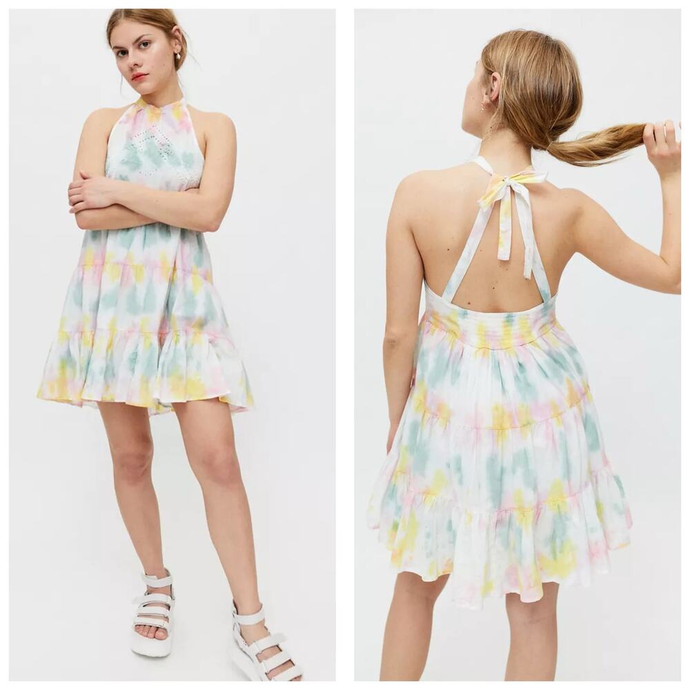 NWT Urban Outfitters Head In The Clouds Halter Mini Dress Size Small Tie Dye